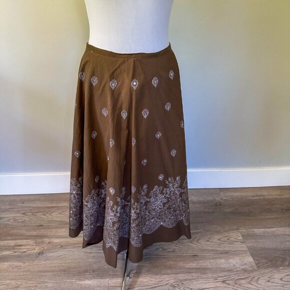 Vintage 90's Brown Midi Circle Skirt - Picture 2 of 9
